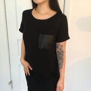 Classic Black Dress With Leather Pocket